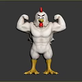 Muscular Chicken Doll With Red Comb Yellow Claws Flexing Muscles Pose
