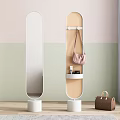 Modern Gold Frame Floor Mirror With Shelf And Decorative Bags In Interior