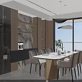 Modern Living Dining Room Interior With TV Wall Marble Coffee Table Leather Ottoman Green Plant