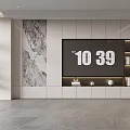 Modern TV Wall Design With Marble Texture Built in TV Storage Cabinets And Decorative Items