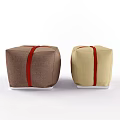 Brown And Beige Fabric Stools With Red Cross Straps And Square Shape
