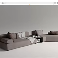 Modern Grey Sectional Sofa With Plush Cushions Throw Blanket And Side Table 3d model