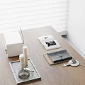 Minimalist Tabletop Decorative Ornament Set with Metal Tray Candle Notebook and Magazine