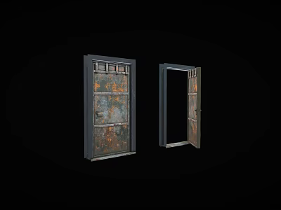 Vintage Industrial Metal Swing Door with Closed and Open Frame Design 3d model