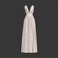 Pink V Neck Long Evening Dress With Cinched Waist And Pleated Skirt