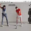 Two People Practicing Golf At Golf Course With Clubs And Balls