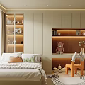 Modern Tatami Bedroom Interior With Cozy Bed Built in Storage Teddy Bear And Soft Lighting
