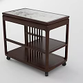 Modern Dark Wood Coffee Table With Marble Top Multiple Shelves And Wheels 3d model
