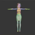 3D Female Character In Black Dress With Arms Outstretched On Gray Background