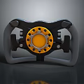 Sports Equipment Racing Steering Wheel with Yellow Center Black Frame Gray Grips and Ergonomic Design