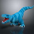 Blue Striped T Rex Dinosaur Character 3D Model With Open Mouth And Sharp Teeth 3d model