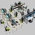 Modern Office Desks With Cubicles Ergonomic Chairs And Computer Workstations 3d model