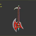 Red And Silver Guitar Axe With Sharp Blades And Decorative Design