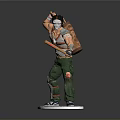 3D Action Character Figure White Mask Tank Top Green Ripped Pants Weapon On Base