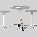 Modern White Outdoor Pergola With Circular Roof Small Tables And Benches
