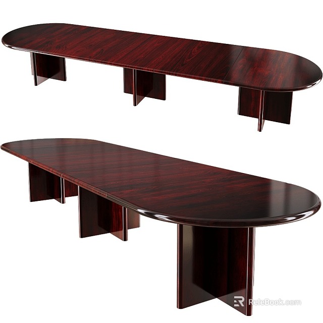 Dark Wood Oval Conference Table With Polished Surface And Sturdy Legs For Meeting Room 3d model 