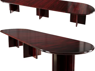 Dark Wood Oval Conference Table With Polished Surface And Sturdy Legs For Meeting Room 3d model