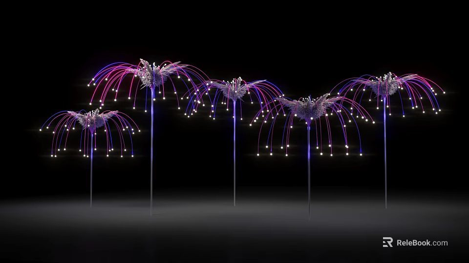 Illuminated Art Installation With Purple Pink Lighted Lines And Sculptural Forms 3d model 