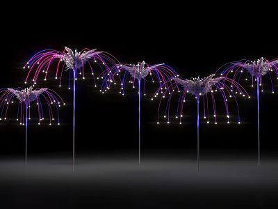 Illuminated Art Installation With Purple Pink Lighted Lines And Sculptural Forms 3d model