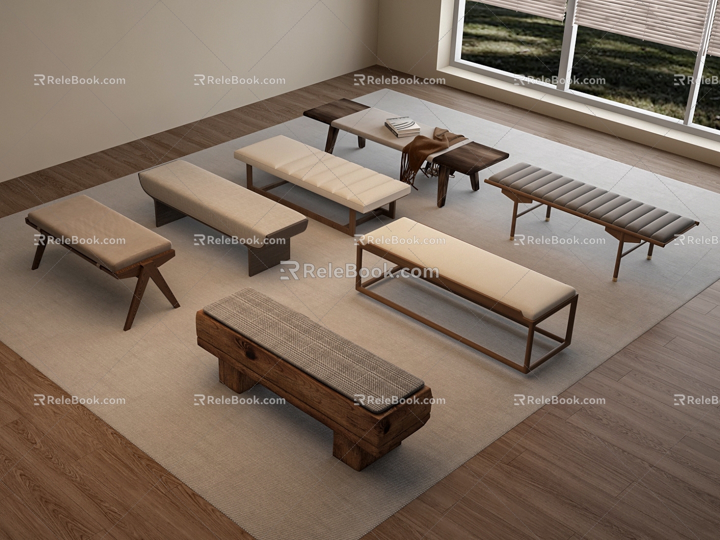 Quiet Ancient Bench Sofa Stool 3d model