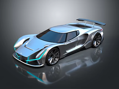 Silver Modern Sports Car With Sleek Design Illuminated Accents And Rear Spoiler 3d model