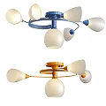 Modern Chandelier Design Featuring Multiple White Bulbs And Colored Metal Frames 3d model