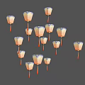 Multiple Orange Chinese Lanterns With Blue Patterns Hanging In Dark Space 3d model