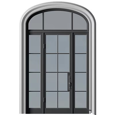 Arch Top Metal Frame Door With Multiple Glass Panels And Modern Design 3d model