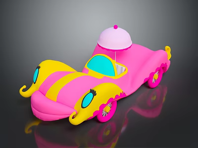 Playful Pink And Yellow Cartoon Car With White Cap And Decorative Eyes 3d model