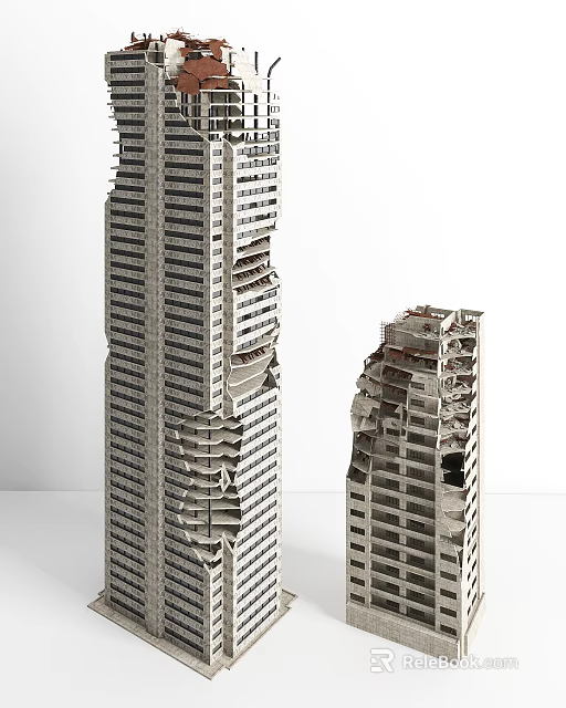 Damaged High Rise Building Models With Broken Structure And Architectural Design 3d model
