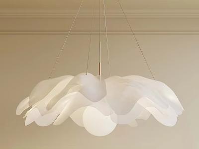 Modern White Petal Shaped Chandelier With Soft Material Shade And Metal Frame Hanging From Ceiling 3d model