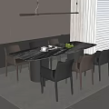 Modern Dining Table Set With Marble Tabletop Six Leather Chairs And Pendant Light 3d model