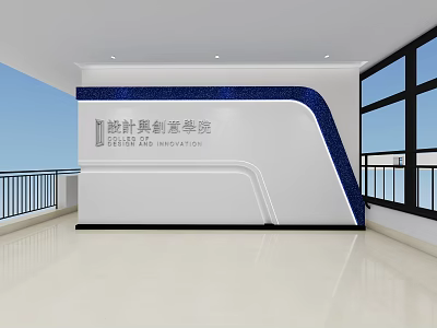 Youzhenguo Creative Academy Modern Hall Interior With White Wall Blue Accents And Large Windows 3d model