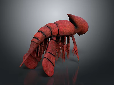 Vibrant Red Lobster Aquatic Animal 3D Rendering Showcased on Gray Reflective Surface 3d model