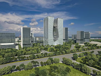Aerial Planning of Modern Urban City With Tall Buildings Greenery and Road Networks 3d model