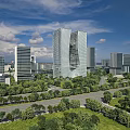 Aerial Planning of Modern Urban City With Tall Buildings Greenery and Road Networks