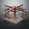 Outdoor Playground Rotating Swing Equipment With Wooden Seats Metal Frame And Concrete Base