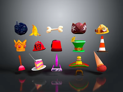 Colorful Delicious Food Items Including Cake And Ice Cream Cone Displayed On Dark Background 3d model