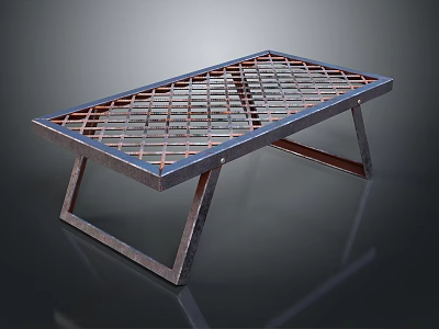 Modern Metal Rectangular Coffee Table With Grid Surface And Sturdy Support Legs 3d model