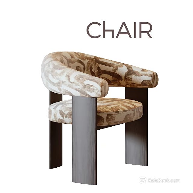 Stylish Modern Leisure Chair With Patterned Fabric Upholstery And Wooden Legs Design 3d model 