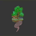 Enchanting Pixel Style Floating Island Landscape With Green Trees Small House And Cloud Spiral Base