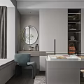 Modern Bedroom Interior Design With Marble Accent Wall Bed Area Rug And Window Curtains