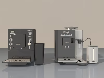 Modern Black And Silver Coffee Machines With Swing Doors And Milk Jugs 3d model