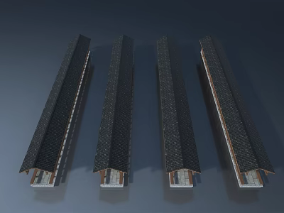 Traditional Chinese Style Long Buildings With Black Roofs And White Bases Architectural Models 3d model