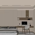 Modern Tatami Bedroom Interior With Cozy Bed Desk Computer And Storage Cabinets