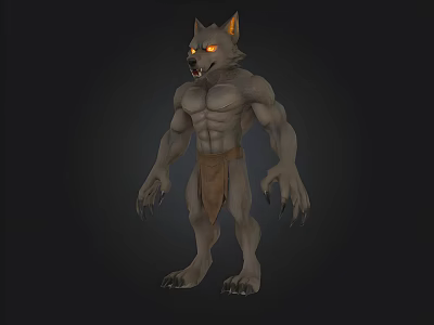 3D Werewolf Character Model With Muscular Body And Glowing Yellow Eyes In Standing Pose 3d model