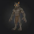 3D Werewolf Character Model With Muscular Body And Glowing Yellow Eyes In Standing Pose