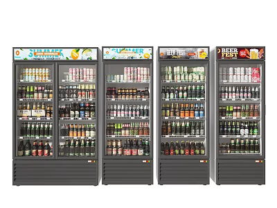 Commercial Glass Door Display Refrigerators Filled With Various Beverages For Retail 3d model