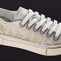 Gray Sneakers With Gold Embroidered Logo White Laces And Beige Sole