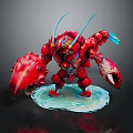 Red Muscular Character Creature With Blue Antennae Spiked Claws Standing On Blue Platform